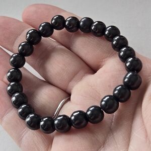Black Beaded Hematite Gemstone Stretch Bracelet